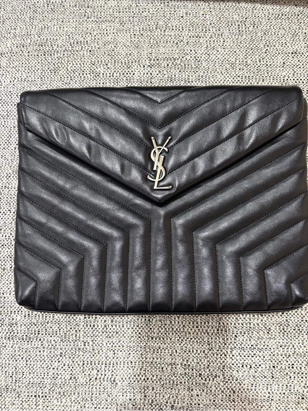 Saint Laurent Black Quilted Leather LouLou Document Matelasse Chevron Pouch